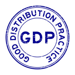 Grunge blue GDP (Good Distribution Practice) rubber stamp