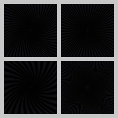 Black spiral ray and starburst background set