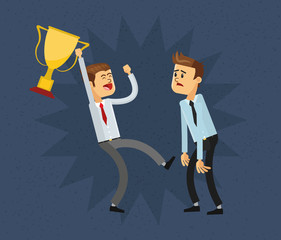 flat design businessman holding trophy and jealousy  icon vector illustration