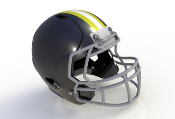 Fototapeta premium Black american football helmet isolated on white background, 3D rendering