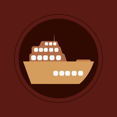 flat design single cruise ship icon on maroon background vector illustration 