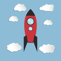 single rocket icon with clouds vector illustration 