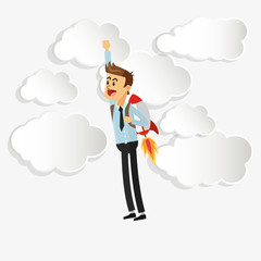 flat design businessman with jetpack icon vector illustration 