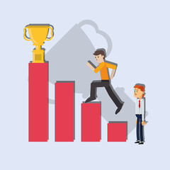 flat design businessmen competing for trophy icon vector illustration