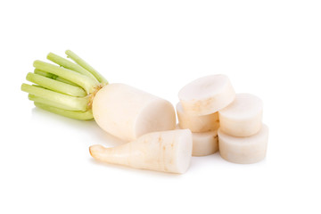 Daikon radishes isolated on white background