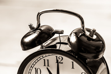 vintage clock close up alarm ring bell.