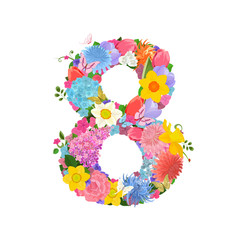 Postcard with figure from lovely flowers of daffodils, roses, tu