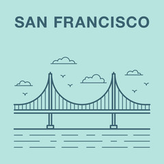 San Francisco Golden Gate bridge illustration made in line art s