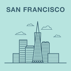 San Francisco downtown illustration made in line art style.