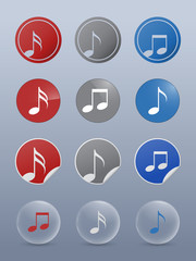 music icons, red, blue, gray