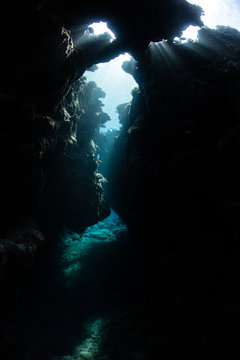 Dark Underwater Cavern