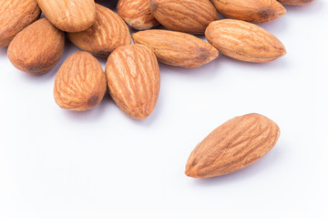 Close up of almonds on white