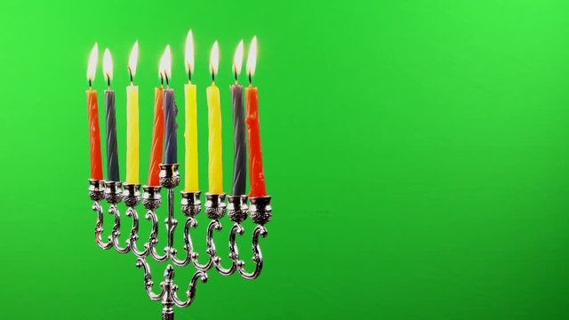 Jewish holiday Hanukkah background with menorah over chalkboard with hand drawing on greenscreen religion, religious, spirituality, symbol, tradition traditional
