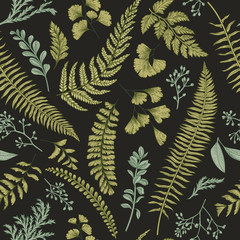 Naklejka na ściany i meble Seamless floral pattern with herbs and leaves.