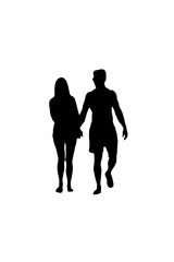 Couple Silhouette Holding Hands Isolated on White