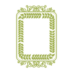 square border frame with green leaves ornament decoration vector illustration