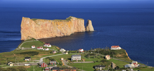Perce Rock, panoramic aerial view, Quebec, Canada