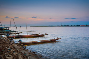 Naklejka premium local longtail boats at Kong river,Thailand