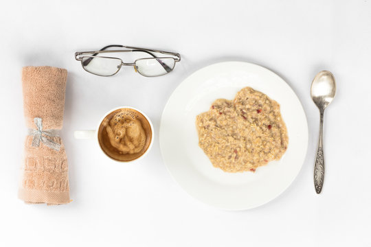 Breakfast, oatmeal and coffee