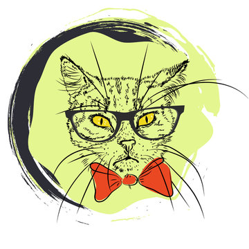 Hipster Cat. Vector illustration