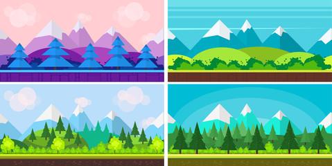 Obraz premium Set of seamless cartoon landscapes for game design, horizontal nature background