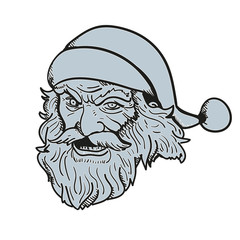 Brutal Santa face hand drawn vector illustration