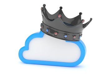 Cloud with black crown on white background. Model of best network, database, cloud storage. Royal technology. 3D rendering.