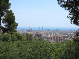 Cityscape view of Barcelona from Park Guell in a summer day, Spa