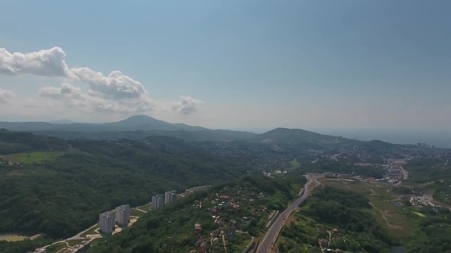 Aerial panoramic view 360 degrees on Sochi city at summer, Russia, 4k
