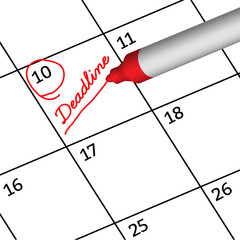 Pen Mark writing deadline on calendar.