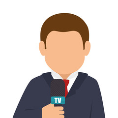 journalist holding a tv  microphone. avatar man wearing suit and tie. vector illustration