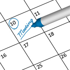 Pen Mark writing meeting on calendar.