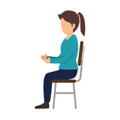avatar woman girl sitting on  chair wearing a blue shirt. vector illustration