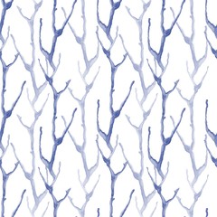 Background with dry branches. Seamless pattern 3. Watercolor painting
