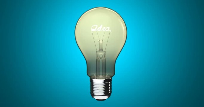 Light bulb lights up with word "Idea" inside
