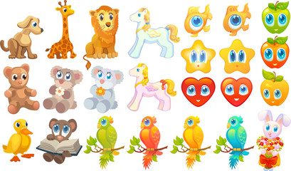 Little cartoons, creatures, toys, animals.