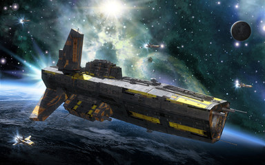 Spaceship destroyer and planet © Luca Oleastri