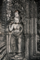 Apsara carvings status on the wall of Angkor temple, world herit