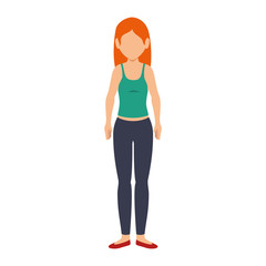 avatar woman wearing green shirt and blue jeans. Vector illustration