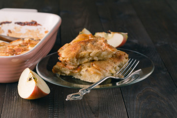 Apple strudel or apple pie with dates and cinnamon