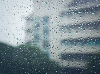 Selective focus and color filter image, Raindrops on glass (raindrops,blur, rain)