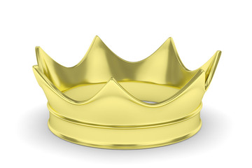 Simple golden royal crown on white. 3D rendering.