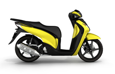 Fototapeta na wymiar Trendy yellow scooter on white background 3d