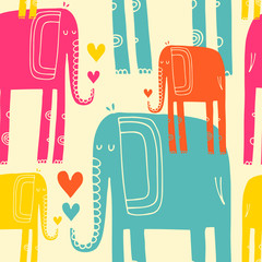 Vector hand drawn illustration with cote colorfull elephants