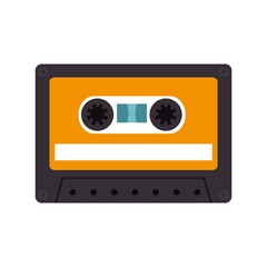 retro audio cassete tape with orange label. vector illustration