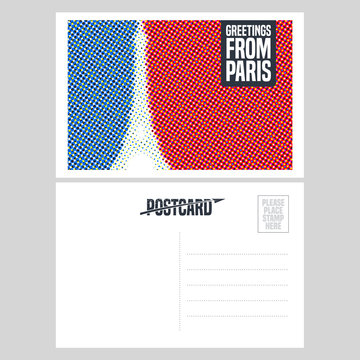 France, Paris vector postcard design with Eiffel tower
