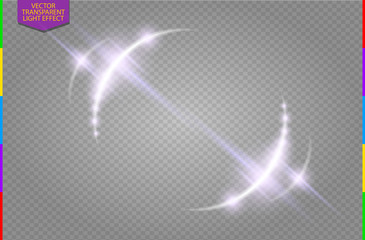 Abstract luxury vector light flare semicircle and spark light effect. Sparkling glowing violet round frame on transparent. Starlight moving background. Glow blurred space for message or logo © iaroslavka