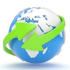 Arrows and Earth globe. 3d render