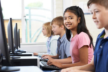 Female Elementary Pupil In Computer Class