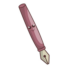 fountain ink pen with kawaii happy face cartoon. luxury stylograph object.vector illustration